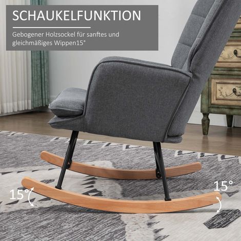 Fauteuil à bascule avec repose-pieds, confortable, charge max 130 kg, aspect lin, gris, 64x89x90 cm (1/5)