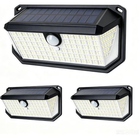 Lot de 3 Lampes Solaires Extérieur - Détecteur Mouvement 3 Modes - IP65 6000K Blanc Froid - pour Mur Jardin Garage Carport (1/5)