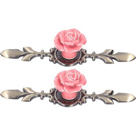 Set aus 2 rosa Keramikgriffen für Schränke und Kommoden, moderner europäischer Stil, Porzellan-Schubladengriff, handgeschnitztes Blumenmuster, Modell 1071 groß puderblau-grün. (1/5)