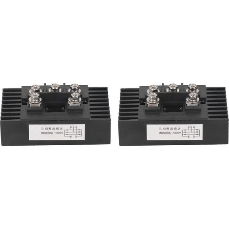 Ponte redresseur triphasé 60A 1600V noir, 2 modules redresseurs avec dissipateur thermique étanche, boîtier de redressement de courant. (1/5)