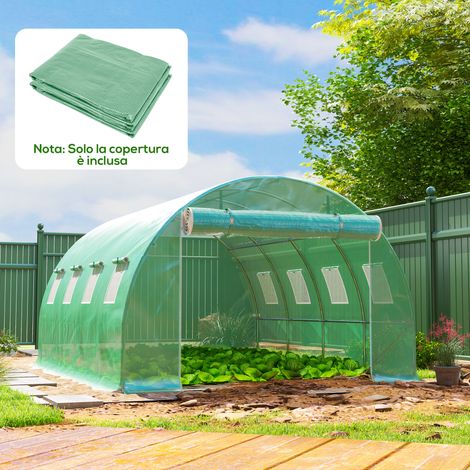 Bâche de serre en PE avec 8 fenêtres, porte enroulable et bords à enterrer, 4x3x2 m, vert (1/5)