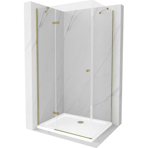 Mexen Roma cabina doccia a battente 70 x 100 cm, trasparente, oro + piatto doccia Flat - 854-070-100-50-00-4010 (1/5)