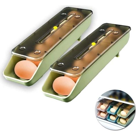 Set di 2 contenitori per uova impilabili per frigorifero, dispenser automatico con coperchio trasparente, salvaspazio - Crezuo