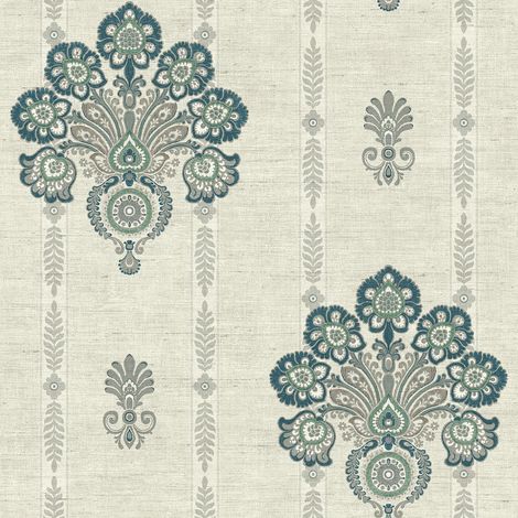 Wallquest Caspia Indian Flower Teal Wallpaper Floral Pattern Classic Stylish (1/4)