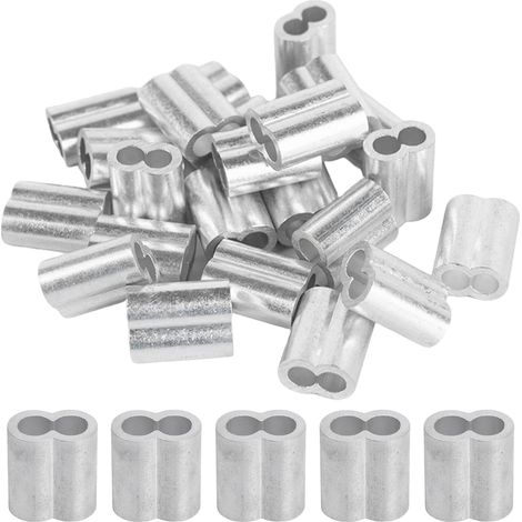 20 Pièces Manchons à Sertir en Aluminium, Bagues de Sertissage pour Câbles Acier, Double Embouts Argentés, Clips de Manchons à Boucle à Sertir pour Câbles Métalliques et Extrémités de Câbles (1/5)