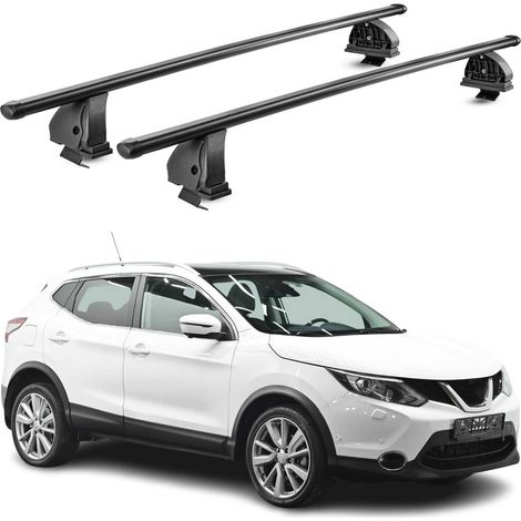 OMAC Barres de toit transversales en acier pour Nissan Qashqai J11 2014-2021 – TÜV / DIN 75302:2019 – Antivol inclus – Rainure en T (accessoires) – Charge max 75 kg – 2 barres – Noir (1/4)