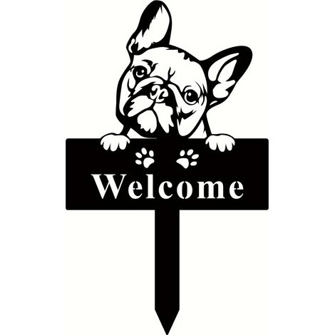 Erdsteckschild mit französischer Bulldogge, Metall-Schild für den Außenbereich, Hof, Garten, Heimdekoration
