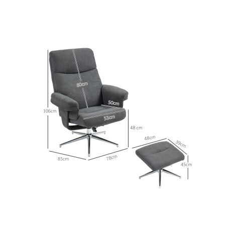 Fauteuil relax avec repose-pied, rembourré, fauteuil TV inclinable, inclinable aspect velours, charge jusqu'à 150 kg, pour salon, chambre, gris foncé (1/5)