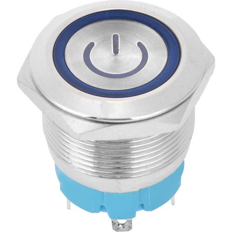2er-Pack Metall-Drucktaster, 22 mm, flacher Tasterkopf, 4-polig, mit Betriebsanzeige, Schutzart IP65, 12–24 V DC, blau (1/5)