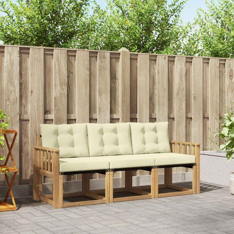 vidaXL  Outdoor Sofa Set  with Cushion 3 pcs White and Cream