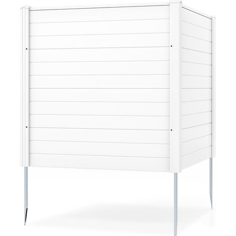 Clôtures de Jardin 123 x 123 cm avec Piquets de Sol, 2 Panneaux Brise Vue Extérieur pour Poubelle Climatiseur, pour Terrasse Jardin, Blanc (1/5)