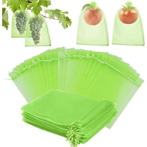 Sac Protection Fruits, 100 Pièces Sachet Protection Raisin, 17x23cm Jardin Plant Fruits Protection Sac, Jardin Sac Organza avec Cordon, Contre Guêpe Drosophile Scarabées Oiseaux (1/5)
