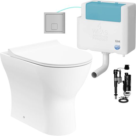 Gloss White Rimless Back to Wall Toilet and Concealed Cistern Set - Bottom Entry (1/4)