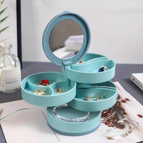 Présentoir bijoux rotatif multicouche avec miroir - Boîte rangement boucles d'oreilles et bagues