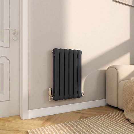 AICA Curved Horizontal Double Column Oval Radiator 600x384mm - Anthracite