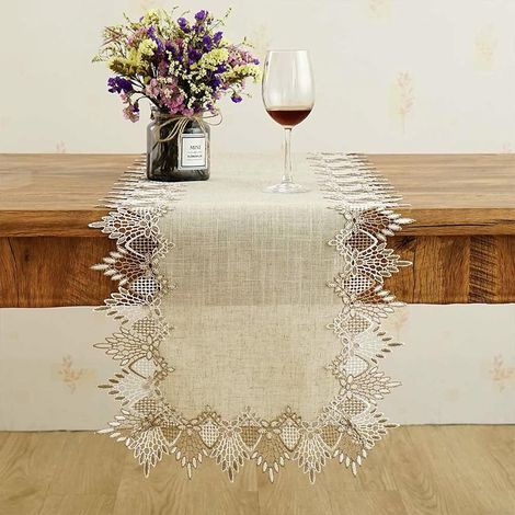 JSSEVN - Beige Lace Table Runner - 1 piece - 90 x 40 cm (1/5)