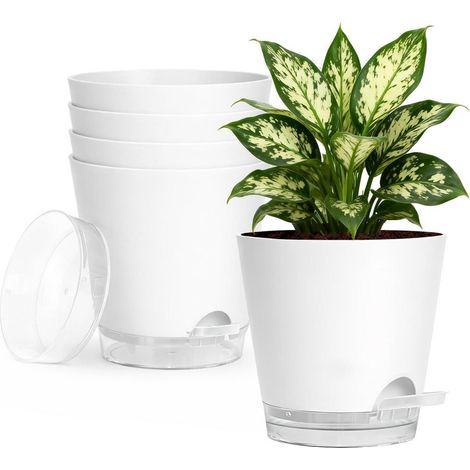 6er Set Pflanztöpfe 15cm mit Bewässerungssystem Weiß (1/5)