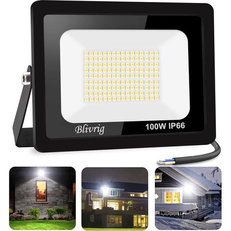 Projecteur LED Extérieur 100W 3000K, Spot LED 10000LM Blanc Chaud 120° Éclairage, pour Extérieur Terrasse Patio Chemins Stades Garage