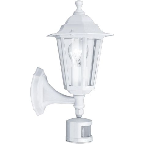 1 Applique murale extérieure, Détecteur de mouvement 120°, Fonte d'aluminium blanc, Verre, Douille E27, IP44, Jardin Terrasse