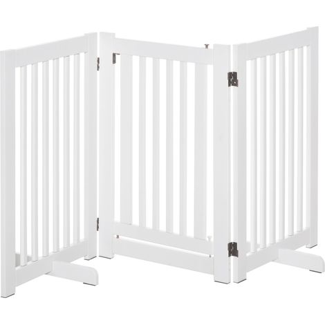 CHICFURN Barriera di sicurezza pieghevole per cani 155x1,8x76 cm MDF bianco con porta (1/5)