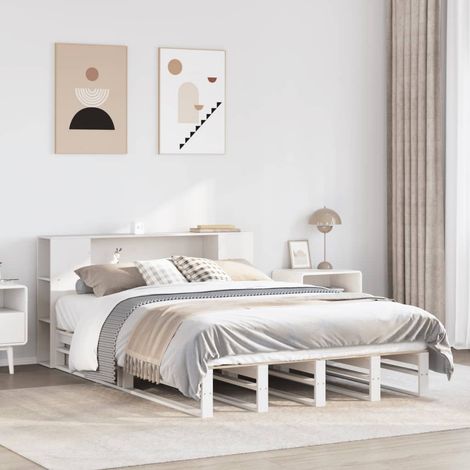 vidaXL Letto Libreria senza Materasso Bianco 150x200 cm Legno Massello (1/5)