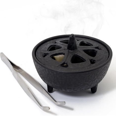 Brule-Parfum en Fonte, Porte-Encens Forme Lotus avec Couvercle, Receveur pour Bâtonnets, Cônes et Résines, Objet Déco Zen pour Aromathérapie (1/5)