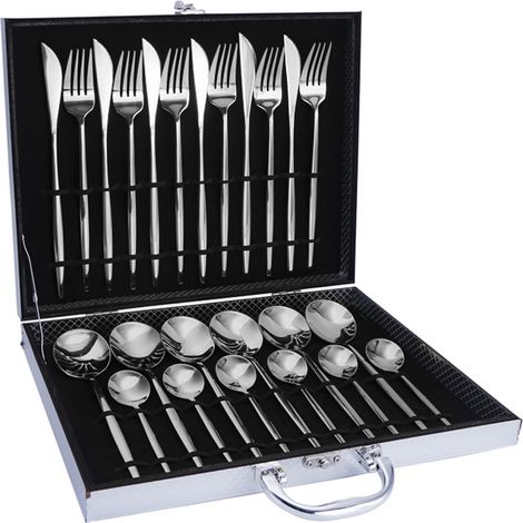 Juego de vajilla de 24 piezas con caja de regalo, cubiertos de cocina de acero inoxidable (cuchillo, cuchara, plato), vajilla minimalista (1/5)