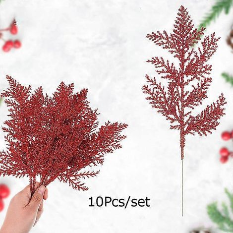 10 décorations de Noël à faire soi-même pour couronnes et vases de fête : branches de pin artificielles scintillantes en plastiquerouge (1/5)
