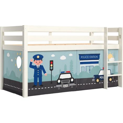 Lit Enfant Surélevé "Pino Police" 90x200cm Blanc (1/2)