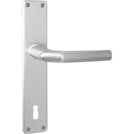 Poignée de porte sur plaque longue, distance 90 mm, épaisseur de porte 30-49, argent anodisé, aluminium anodisé naturel (1/2)