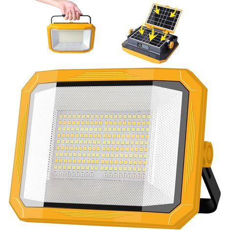 Projecteur LED Rechargeable, Dual-Solarpanels, 12000LM, 13000mAh 100W, 4 Modes, Aimants, Sortie USB, Lumière Rouge et Bleue, IP54, Portable pour Camping, Pêche, Urgences, Chantier, Garage (1/5)