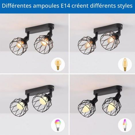 Plafonnier Spots, Spots de Plafond Noirs avec Base Rectangulaire, Spots de Plafond LED Rotatifs (Sans Ampoules). (1/4)