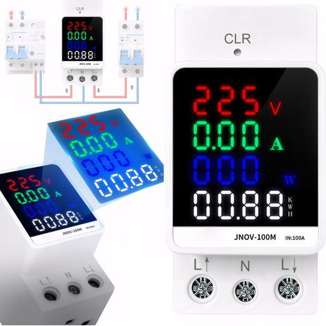 Compteur Électrique Monophasé - Mesure kWh - Affichage Couleur - Réinitialisation Zéro - Tension Courant Puissance Facteur Puissance Fréquence - 1 Pièce (1/5)