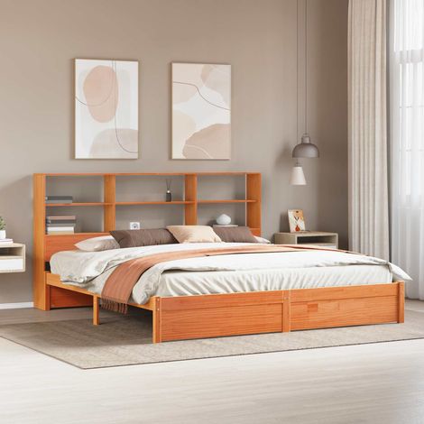 Bettgestell mit Aufbewahrungskopfteil Wachsbraun 180 x 200 cm (1/5)
