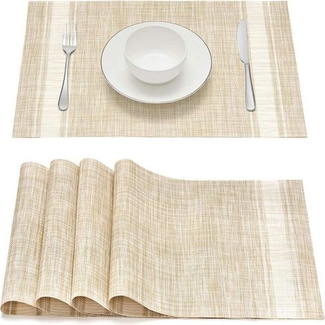 Juego de 4 posavasos trenzados de PVC color caqui: antideslizantes, resistentes al calor y lavables para la cocina y el comedor. (1/5)