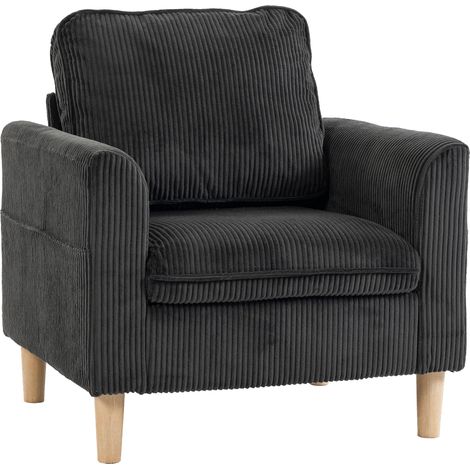 Fauteuil de salon - HOMCOM - rembourré - coussin à ressorts - large assise - velours côtelé - 83 x 74 x 87 cm - gris foncé (1/5)