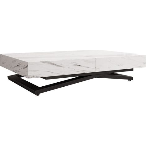 Mesa de centro convertible Oswego 171, Mármol blanco, 27x80x120cm, Diámetro: 0, Aglomerado laminado, Angular