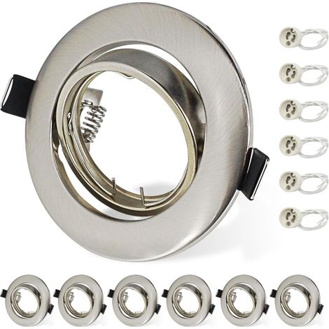 6x GU10 Recessed LED Spotlight Set Round Brushed Chrome Recessed Lights 230V 360° Swivel Recessed Frame 68-85 mm Incl. GU10 Socket for LED or Halogen Bulbs (1/5)