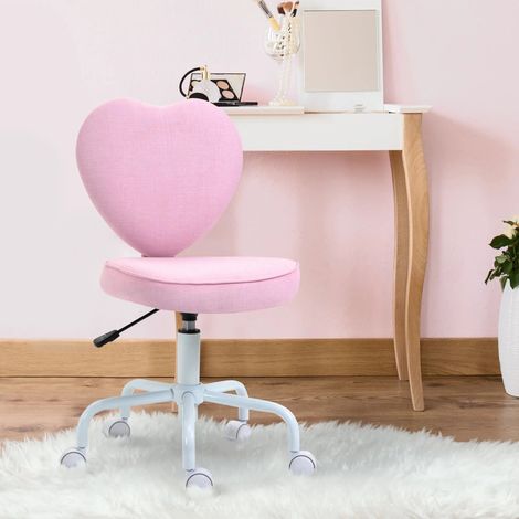 Chaise de bureau rembourree rose avec dossier coeur, pivotante 360°, verin a gaz, 40 x 50 x 89 cm (1/5)