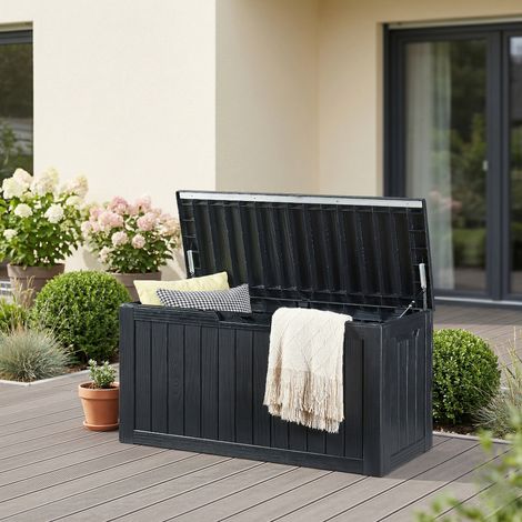 Outdoor-Aufbewahrungsbox Vades 117x47x59 cm Schwarz, Holzoptik [casa.pro]