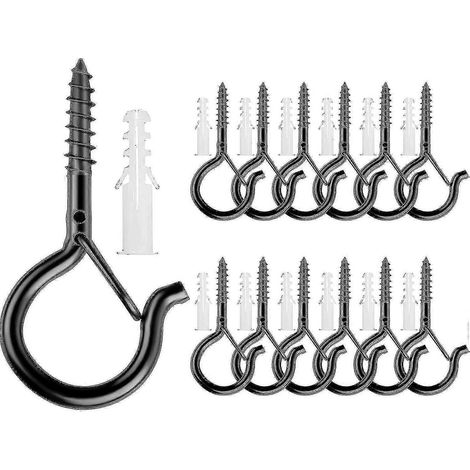Crochets de 5,6 cm (2,2 pouces) en acier inoxydable 304, crochets à visser, crochets de plafond, fixation murale en métal (noir, 12 pièces) (1/4)