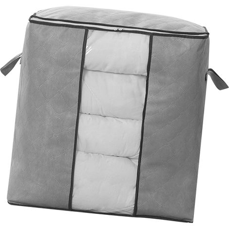 Sac de rangement pour couette avec fermeture éclair, en tissu non tissé épais, pour ranger vêtements et articles ménagers, format vertical, gris. (1/5)