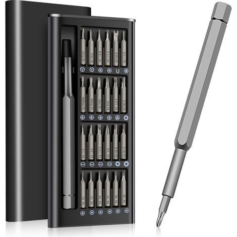 25-in-1 Präzisionsschraubendreher-Set, Mini-Multifunktions-Magnetreparaturset für Elektronik, Laptops, Uhren und mehr, Schwarz, Flach, Kreuzschlitz (1/5)