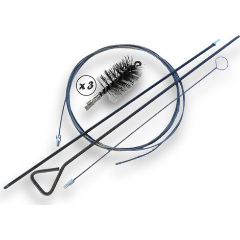 Lot de 3 Kits Brosses à tube PRO ACIER Ø 65 mm  Tringle rigide  100 cm + rallonge 100 cm + tringle flexible 80 cm + furet cable 7 mètres  Raccord M12175  Nettoyage brossage  Kibros 41SCA65TFx3 (1/5)