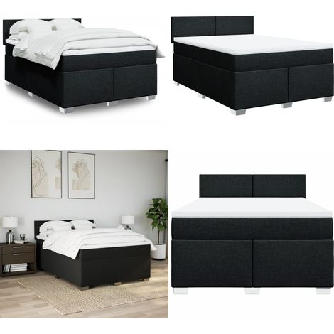 vidaXL Sommier à lattes de lit avec matelas Noir 140x200 cm Tissu (1/5)