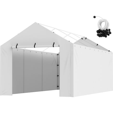 Toile d'auvent de rechange abri de voiture, 6,1x3 m, bâche de garage paroi latérale, imperméable et protégée contre UV, installation facile élastiques à billes, blanc (haut et cadre non inclus) (1/5)
