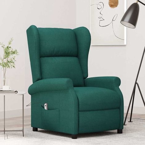 vidaXL Sillón orejero reclinable eléctrico de tela verde oscuro (1/5)