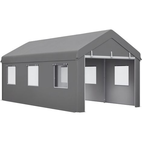 Tente garage carport 6L x 2,95l x 2,78H m acier galvanisé PE haute densité 160 g/m² 2 portes enroulables et 6 fenêtres