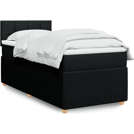 Lit simple - 90x190 cm, Sommier à lattes de lit avec matelas Noir Tissu WFE800158 DESIGN IN (1/5)