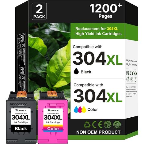 304 Cartouche 304 XL Remplacement pour Cartouche HP 304 XL pour Encre HP 304 pour HP Deskjet 3762 3760 3750 2620 2622 2624 2630 3720 3722 3723 3755 Envy 5030 5010 5020 5050 5012 (1 Noir, 1 Couleur) (1/5)